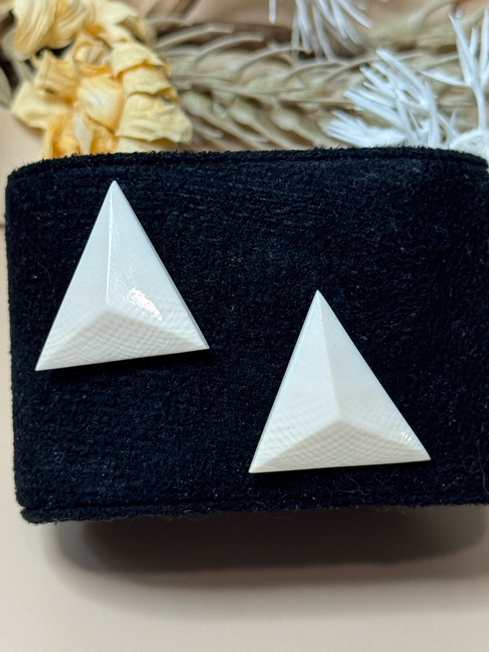 Vintage White Triangle Geometric Statement Stud Earrings